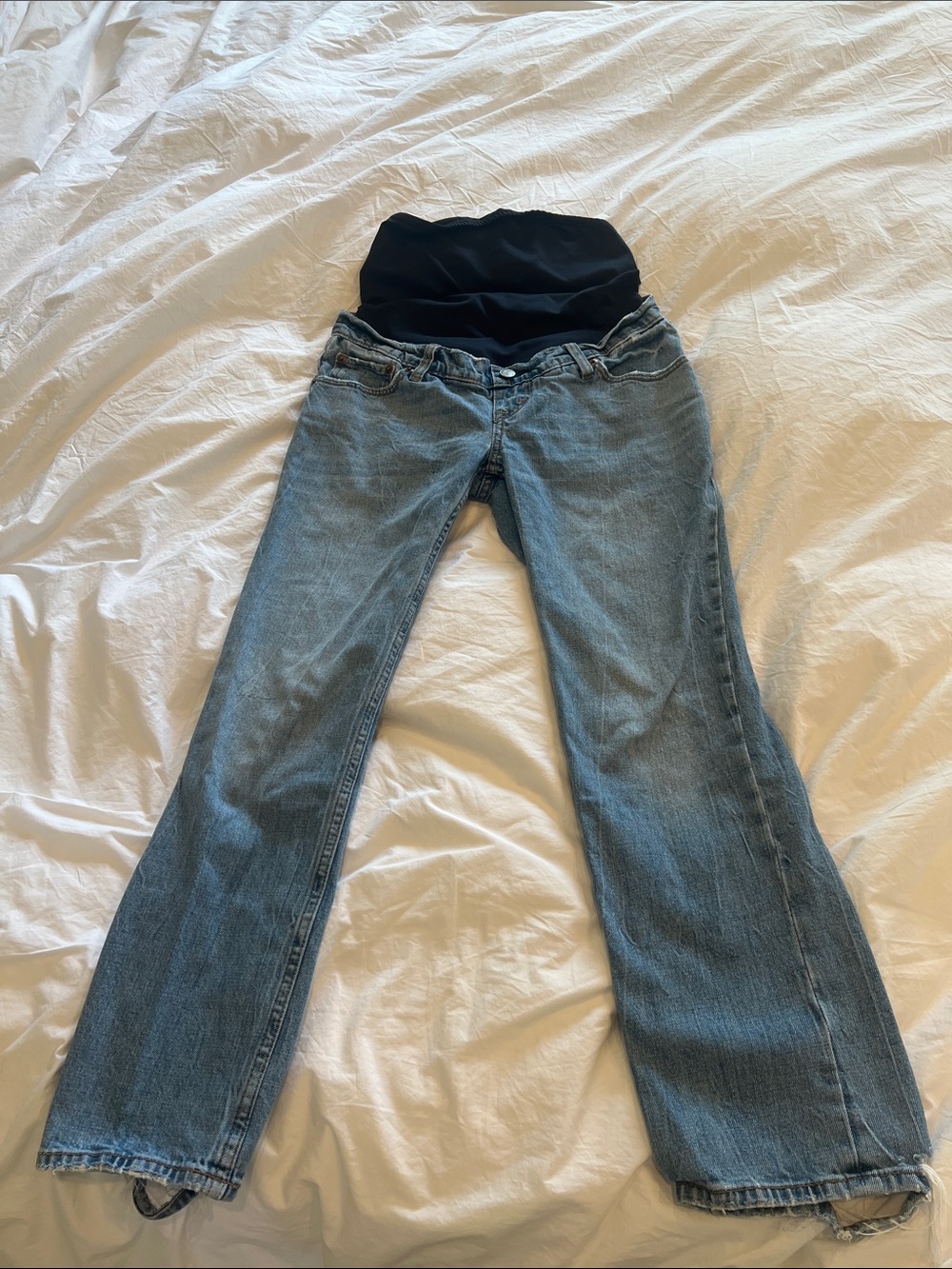 Abercrombie Maternity Blue Denim Straight Ankle Jeans with Stretch Waistband